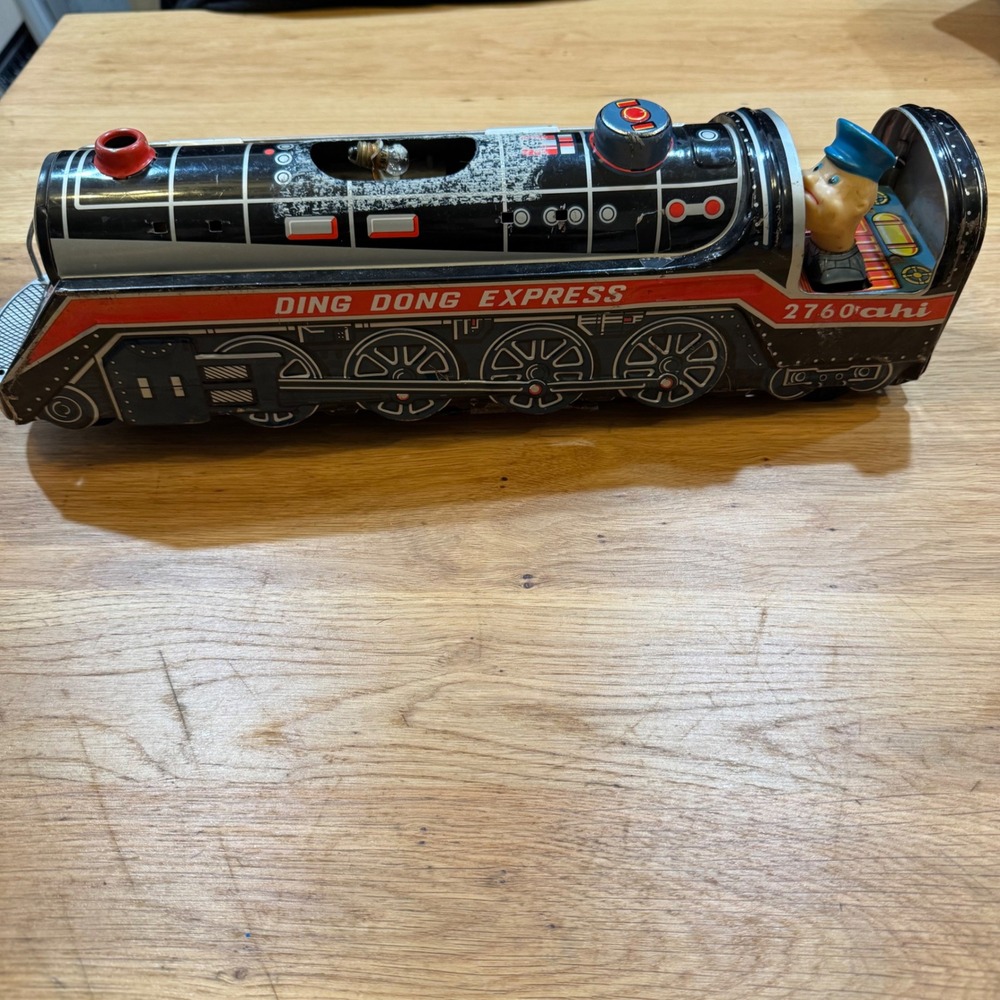 Vintage AHI 2760 Ding Dong Express Tin Litho Battery Operated Train Engine Japan - Picture 12 of 14